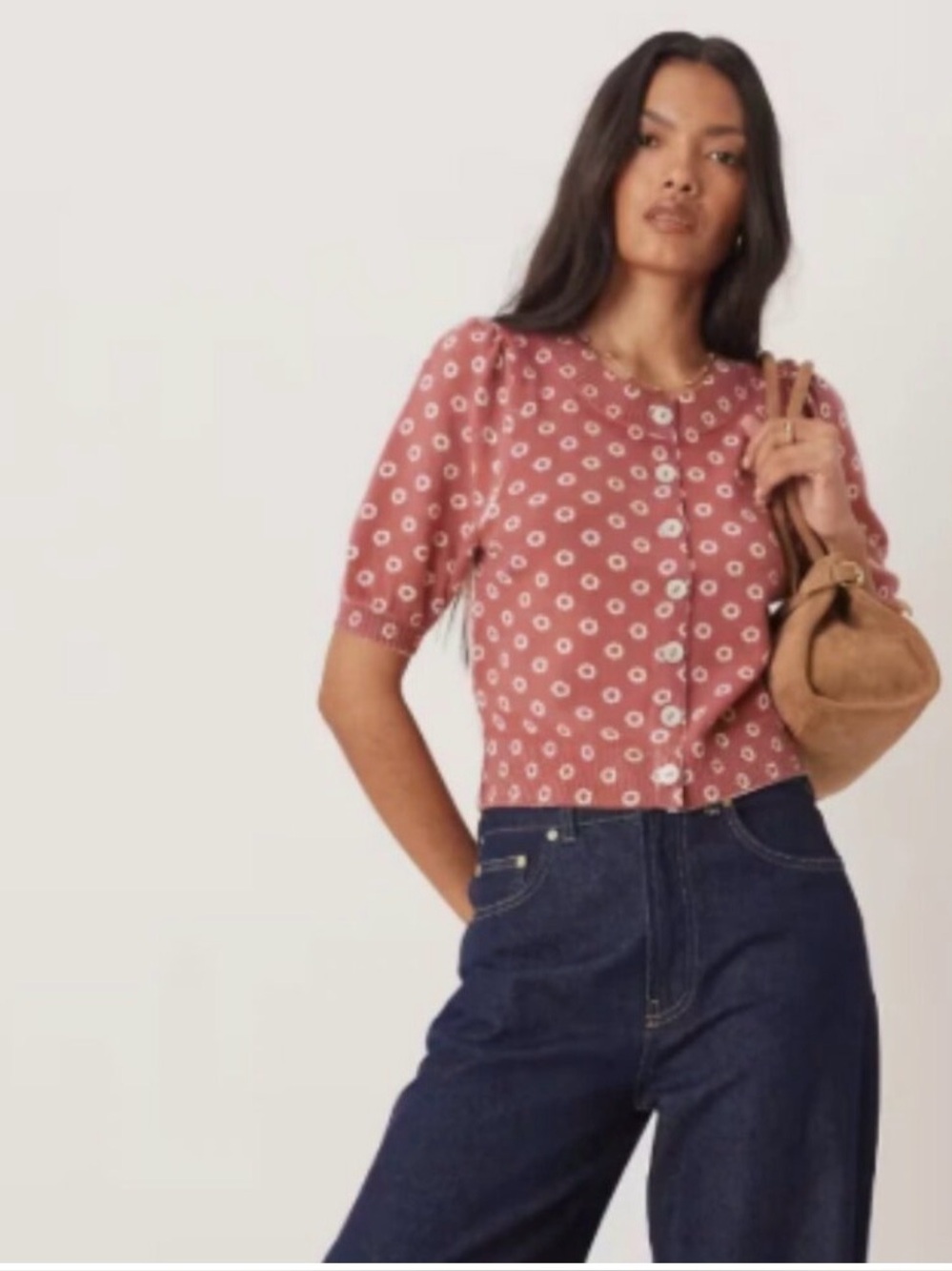 Free People Isla Puff Sleeve Wool & Cashmere Blend Daisy Cardigan, size large